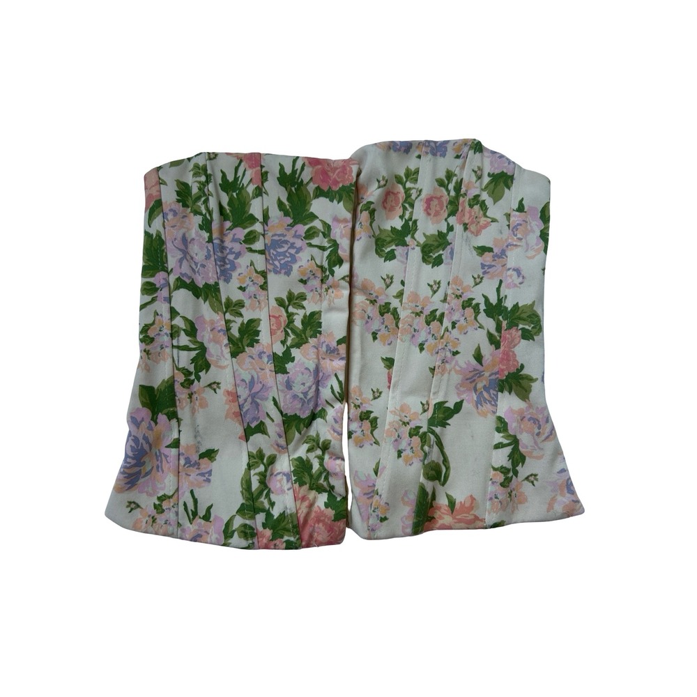 Zara Floral Corset Top Strapless Boned Bustier Cream Pink Purple XS
